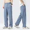 Мужские джинсы, летние мягкие лиоцелловые ткани, тонкие свободные прямые брюки, корейские повседневные брюки с эластичной резинкой на талии, большие размеры M-5XL