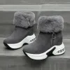 Slippers 2022 Inverno Sapatos Góticos Plataforma Mulher Plataforma Fluffy Botas Zíper Purado Black Plush Alto Botas de Neve para Mulheres Zapatos Mujer