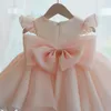 Girl Dresses 1-8 Infant Baby Girls Flower Dress Christening Gowns Born Babies Baptism Clothes Princess Tutu Birthday White Bow Clothing