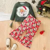 Kledingsets Peuter Kerst Bell Bottoms Outfit Babymeisje Winterkleding Santa Print Crewneck Sweatshirts en flare broekset