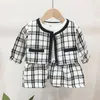 2pcs Sonbahar Kış Partisi Çocuk Giysileri Bebek Kız Moda Pageant Ekose Tutu Elbise Kıyafetler Takım Toddler Giyim Seti 240314