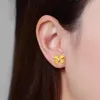 Boucles d'oreilles à tige en or jaune pur 24 carats pour femmes, perle à nœud 999