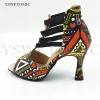 Schuhe 2020 Neue Salsa Dance Schuhe Frauen Afrikanische Druckleder komfortable Ferse Gepostete Wildleder -Außensohle Girls Bachata Latin Dance Schuhe