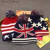 Cappelli Sciarpe Set Moda e casual Stelle americane e fagioli con bandiera a strisce Donna Autunno Pom Ball lavorato a maglia C Fagioli con bandiera britannicaC24319