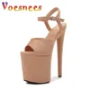 Dress Shoes Hot Sales 2022 New Style Suede Sexy 20cm Women Sandals High Heels Open Toe Buckles Nightclub Party Apricot Size 43 H240325