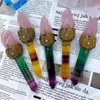 Dekorativa figurer Rose Quartz Flame Fluorite Point Witchcraft Decor Inspired Pink Crystal Torch Rainbow Yellow Gemstone Wand Power Magic