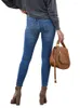 Jeans da donna Matita skinny da donna Pantaloni di jeans corti a vita media da donna Lunghezza alla caviglia Gamba stretta Fianchi avvolgenti Pantaloni classici elasticizzati blu