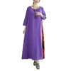 Casual Dresses Women Spring Summer Dress Retro Color Matching Printed A-line Loose Hem Three Quarter Sleeves Maxi