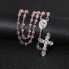 KOMi розовые четки, подвеска в форме креста, длинное ожерелье для женщин и мужчин, католический Христос, религиозный Иисус, ювелирные изделия, подарок, R-233232R