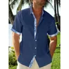 Camisas Casuais Masculinas E Confortáveis Verão Praia De Manga Curta Color Block Lapelas Daily Resort Wear Fashion