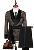 Herrdräkter Butik (Blazer Pants) Fashion Business Gentleman Casual Cashew Flower Lace-Up 2-Piece Set European Size XS-4XL