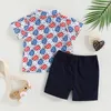 Kledingsets Peuterjongen Zomeroutfits Button Down Korte mouw Bloemen Shirts Casual Shorts 1-6 jaar Jongenskledingset