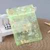 ショッピングバッグ30pcs/lot 10x15cmゴールド素敵な花オーガンザドローストリングバッグ