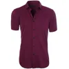 メンズトップ2024新しいエラスティックシャツメンズ半袖の袖のシャツノンアイロンカジュアルシャツ