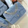 2024 Lekkie luksusowe projektant mini klapy torebka Rose Blue Denim płócienne kobiety torby sier łańcuchowe torby 3 rozmiary Diamentowe sieci z pudełkiem podarunkowym Wysokiej jakości małe torby