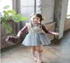 girls lace bows suspender dresses spring new brand kids clothing cute korean baby fashion lace tulle princess kids party dress A714295294