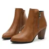 Boots 2023 Fashion chunky talon bottes courtes zapatos para mujeres rétro marron côté zip bottes à talons hauts chaussures d'hiver chaussures en cuir 43