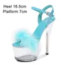 Chaussures habillées Shuzumiao 2021 été nouvelles femmes fourrure plates-formes transparentes sandales talons hauts 16.5CM talons fins femme fête pôle danse chaussure H240321IC1058SD