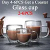 2-6 pièces Double couche mur Transparent tasse café lait boisson tasse haute Borosilicate verre Drinkware résistant à la chaleur ménage bureau 240307