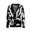 Men's Sweaters RRR123 TALK Contrasting Sweater Black And White V-neck Cardigan Jacket Women's Knitted