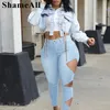 Plus size Street Street ASYMMETRICA CUT COLLE JEANS magro 3xl Women Party Club Outfit Sexy Rinfed Mid Waist Denim Pant 240315