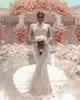 Luxury Mermaid Wedding Dress High Neck Long Sleeves Bridal Gowns Lace Sweep Train Dresses Custom Made vestidos de novia