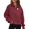 Aloyoga Ny höst/vinter yogaklänning damer sport halvklippt hoodie baggy kort mocka tröja