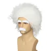 Peruki missuhair szalony naukowiec perukaca brązowa peruka biała naukowca Wig wąsy krótka szalona peruka men kostium Halloween Hair
