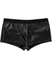 Sous-vêtements S-5XL Faux PU Cuir Boxershorts Zipper Ouvert Entrejambe Shorts Hommes Boxer Slip Collants Poche Convexe Calzoncillo Sous-Vêtements Troncs