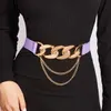 Belts Elastic Belts With Chain Decor For Women Elastic Belt Faux Leather Stretchy Metal Buckle Fabric Cinch Waist Belts For Women