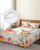 Jupe de lit avec feuilles de fleurs de pivoine, couvre-lit élastique avec taies d'oreiller, housse de matelas, ensemble de literie, drap