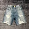 Heren Shorts Doen Oude Gescheurde Ruwe Rand Patch Casual Losse Kn Lengte Denim Shorts Mannen Hoge Strt Y240320