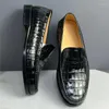 Scarpe eleganti da uomo d'affari in vera pelle di alligatore esotica, vera pelle di coccodrillo, slip-on nero maschile per abiti