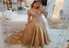 Altın gece elbiseler uzun saten resmi elbise aline sweetheart kapalı omuz boncuklu parti önlükleri vestido elegante mujer de noche8904985
