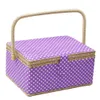 Grand panier avec accessoires, boîte de rangement en bois et rangement pour travaux manuels, kit de couture, outils pour réparation de couture, pois (violet)