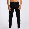 Jeans masculinos skinny cintura alta estiramento rasgado perna cônica azul claro jeans para homens