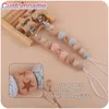 Baby Carve Anpassad namn Cartoon Pink Wool Ball Star Silicone Wood Pacifier Clip Crown Ting Chain Teether Clip Baby Gift 240311