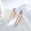 Boucles d'oreilles pendantes JULYDREAM ovale violet Zircon personnalité longue couleur or 585 accessoires de mode mince bijoux de fête de mariage