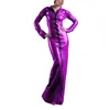 Casual Dresses Glossy PVC Leather Stand Neck Long Pencil Dress Sexy Front Zipper Full Sleeve Floor Length Party Clubwear High Street Robe