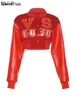 Weird Puss Y2K Lettera Stampa Giacca corta Varsity Donna Autunno Manica in pelle Casual Felpa selvaggia Street Baseball Cappotto Outwear 240320