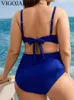 Women's Swimwear VigoJany 2024 Sexy Blue Strapped Plus Size Bikini Set Women Verge Push UP 2 Piece Swimsuit High Waist Backless Big Bathing