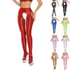 Calcinhas femininas Mulheres Sexy Leggings Hollow Brilhante Brilhante Sheer Stretchy Open Crotch Skinny Dance Yoga Calças Open-End Tentação Uniforme