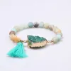 Strand OAIITE 8mm Natural Frosted Amazon Lava Stone Bracelet For Men Green Quartz Small Fringe Pendant Reiki Energy Women