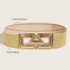 Bälten ihålig ut Square Buckle Belt Classic Golden White Elastic Wide Midjeband Elegant dekorationsklänning Bälte för kvinnor