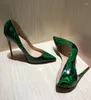 Scarpe eleganti Décolleté con tacco alto stampato verde sexy Tacchi a spillo Punta a punta Donna 12 10 8 cm Pelle verniciata poco profonda