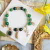 Braccialetti con ciondoli Bracciale con fiori e campana a vento in giada naturale con perle d'acqua dolce e smeraldo