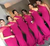 2019 Negerian Black Girls Fucsia Sirena Abiti da damigella d'onore Una spalla Perline Raso Lunghezza pavimento Abiti da sera Damigella d'onore Dr3916784