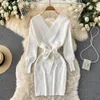 Yuoomuoo sukienka jesienna zima elegancka bandaż bandaż mini sukienka elegancka moda Y2K dzianinowe sukienki damskie impreza 240314