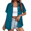 Kvinnors T -skjortor Fashion Casual Short Sleeve Flower Print Button Lapel Shirt Top Blue Plus Size Clothing Things