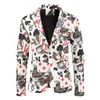 Modestil Mens Korean version Poker Printed Perform Blazer Vintage Blazer för män Casual Business Party Wedding Dress 240309